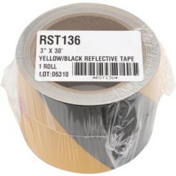 Top Tape And Label INCOM® Safety Tape Reflective Striped Yellow/Black, 3"W x 30'L, 1 Roll RST136